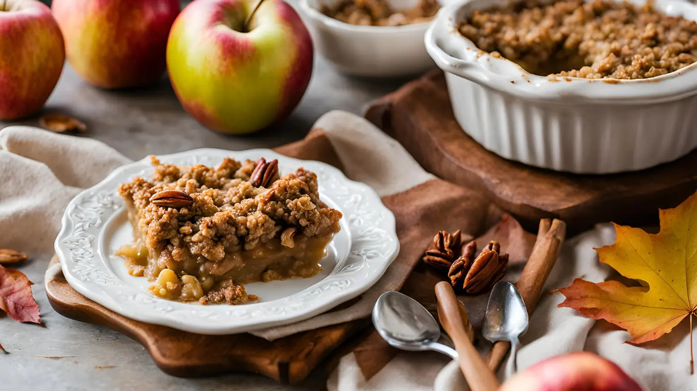 vegan apple crisp, maple pecan dessert, fall apple recipes, healthy crisp recipe