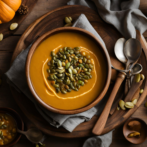 Hearty, rich pumpkin and lentil soup perfect for fall evenings.