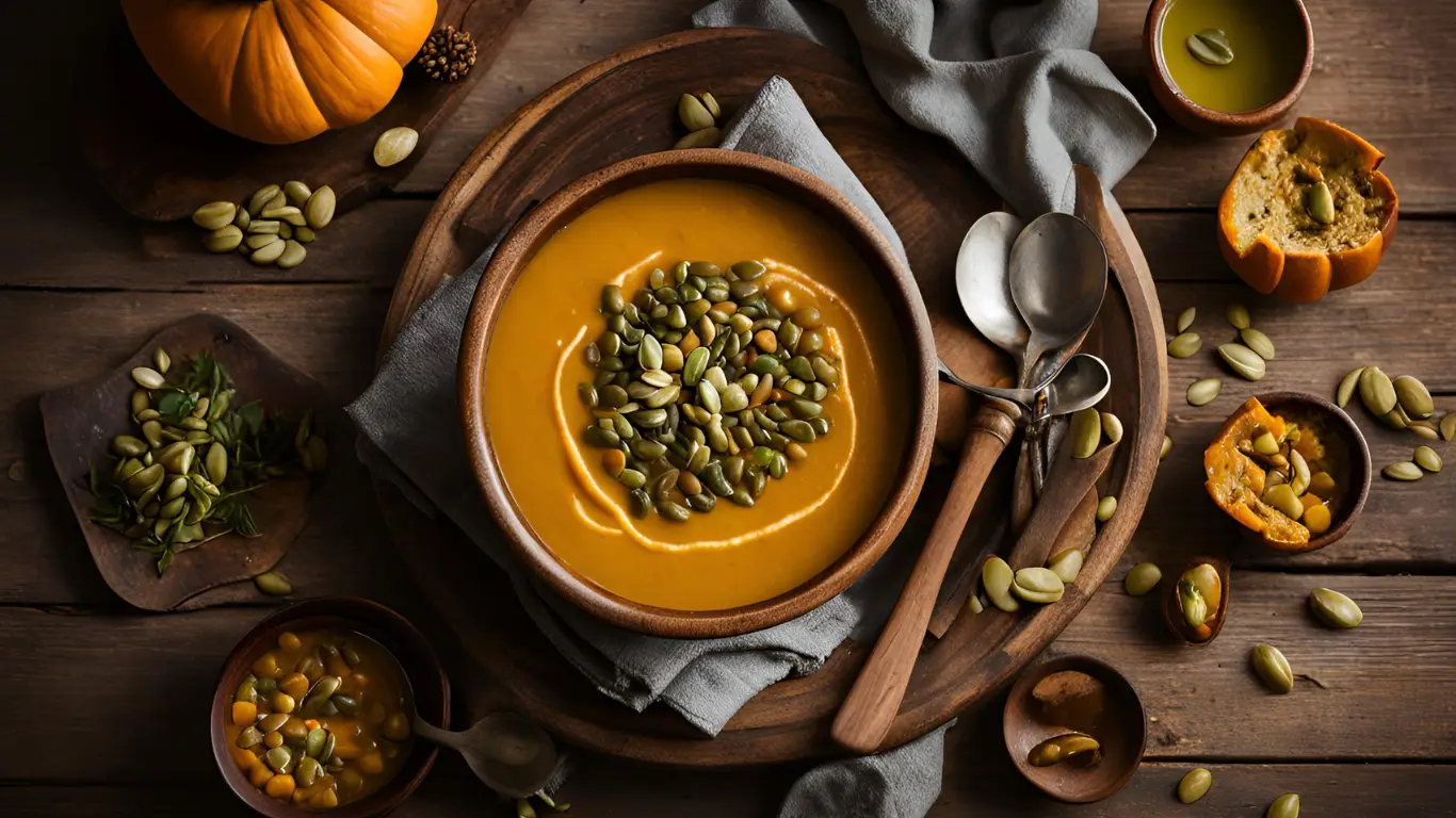 Hearty, rich pumpkin and lentil soup perfect for fall evenings.