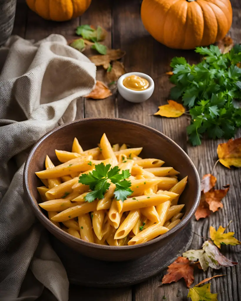 Comforting vegan pasta tossed in a rich, creamy pumpkin sauce.