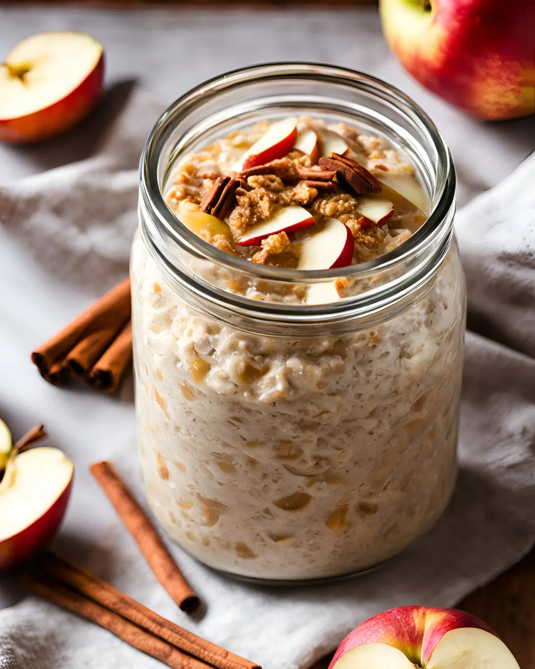 Easy overnight oats with apples and a hint of cinnamon.